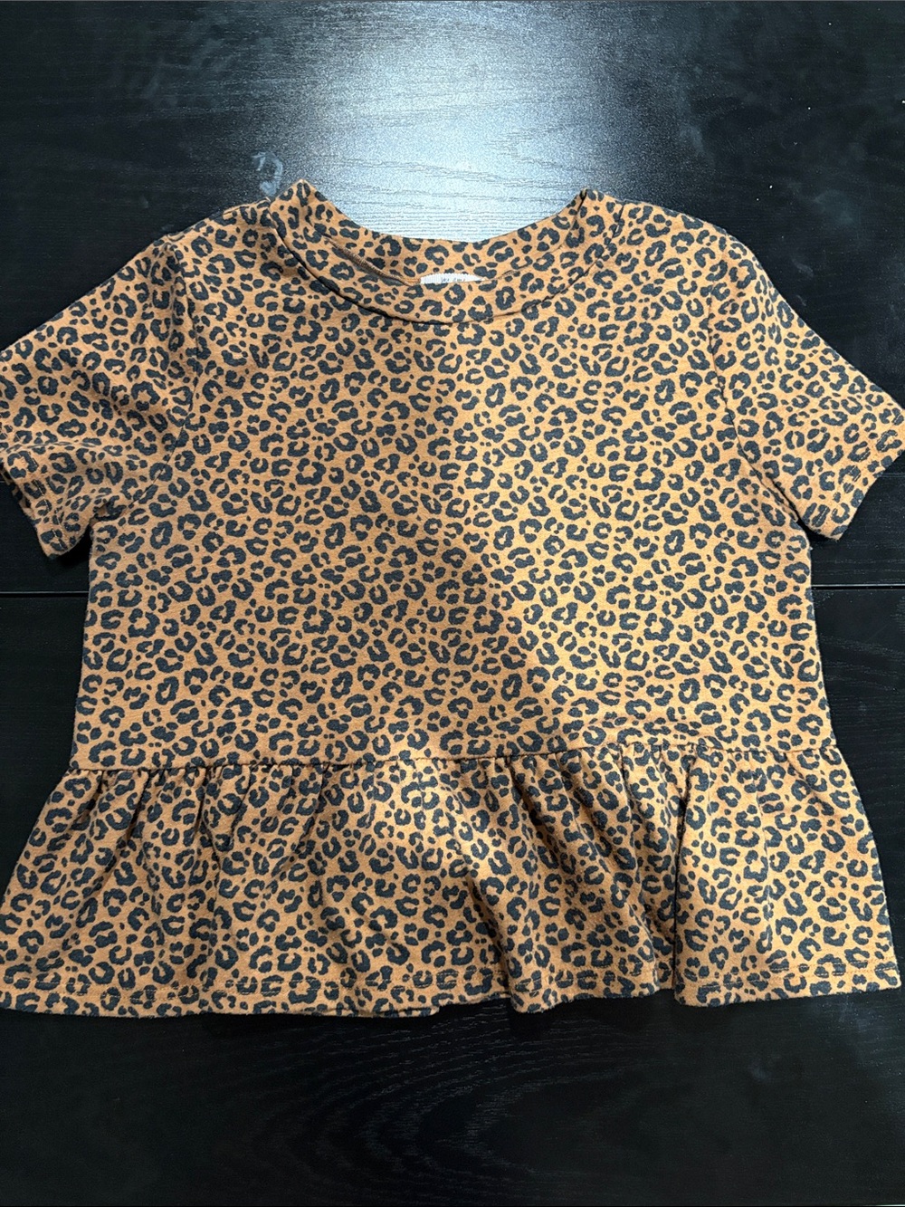 Vici Leopard Print Short Sleeve Peplum Top - Brown/Black